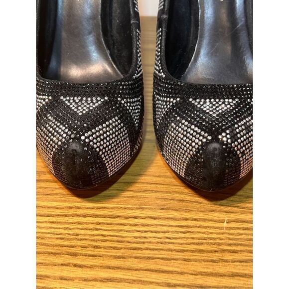 ALDO BLACK & SILVER CHEVRON RHINESTONES ZIGZAG PLATFORM PUMPS HEELS size 7 - Picture 3 of 10